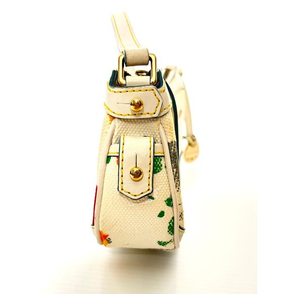Dooney & Bourke Graffiti Paint Splatter Bag Cream Canvas Leather Duck Charm - Picture 4 of 8